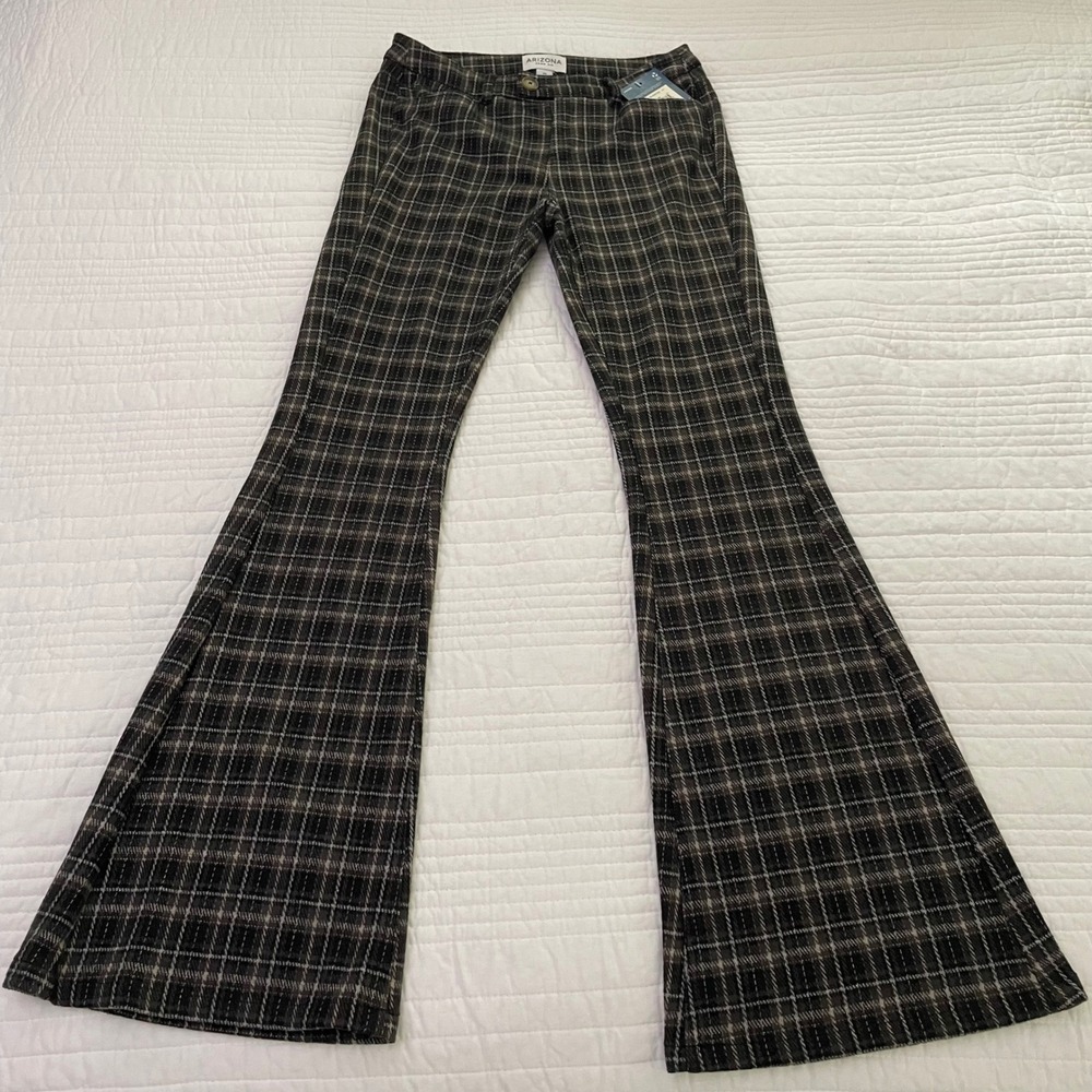 Arizona Jean Co Brown Plaid Flare Leg Pants Juniors XS NWT - Picture 2 of 14